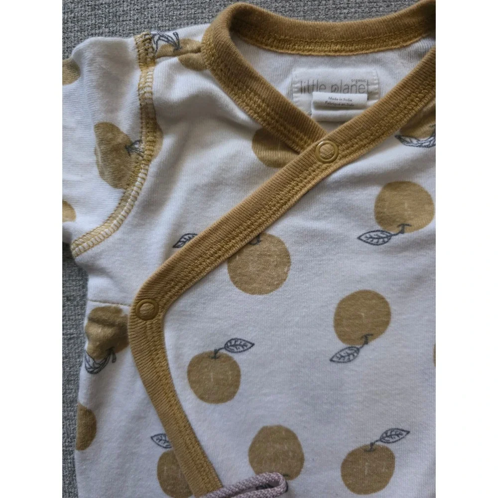 Little Planet by Carters Organic Cotton Apple Print Kimono Sleep‎ Play Romper 3M